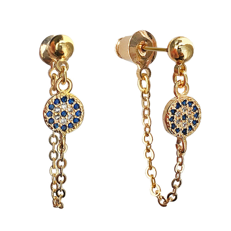 Evil Eye Round Blue Earrings