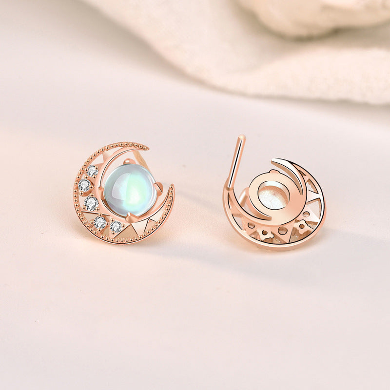 Moonstone Star And Moon Stud Earrings