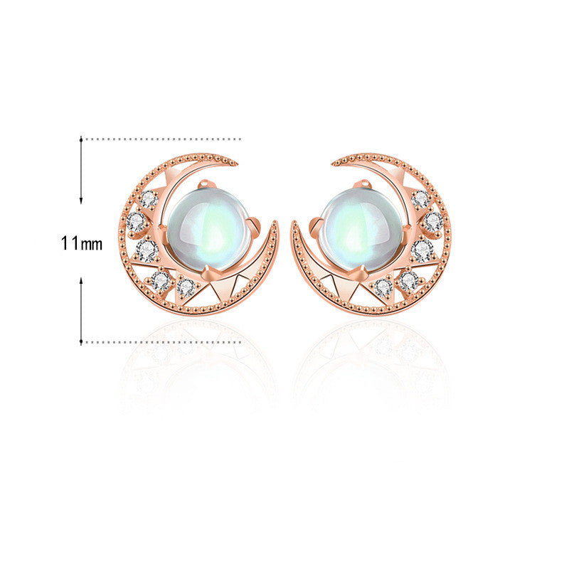 Moonstone Star And Moon Stud Earrings