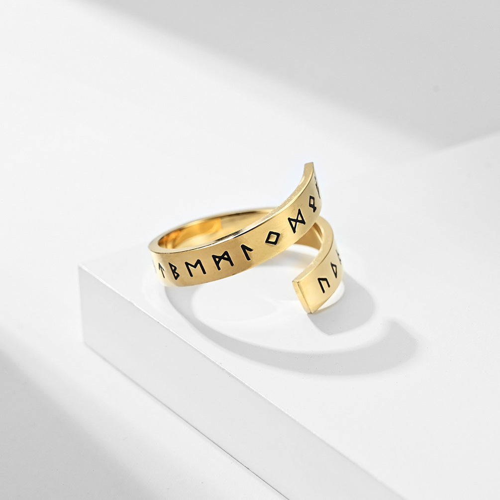 Viking Symbols Ended Ring Titanium