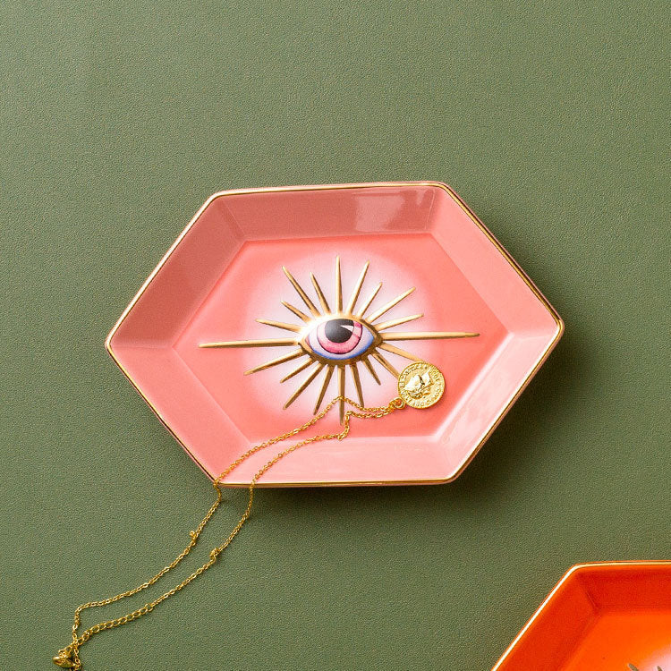 Hexagonal Evil Eye Ceramic Jewellery Tray