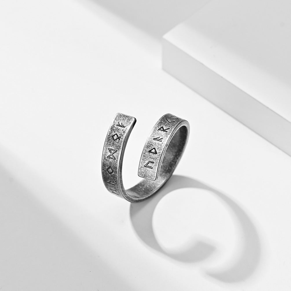 Viking Symbols Ended Ring Titanium