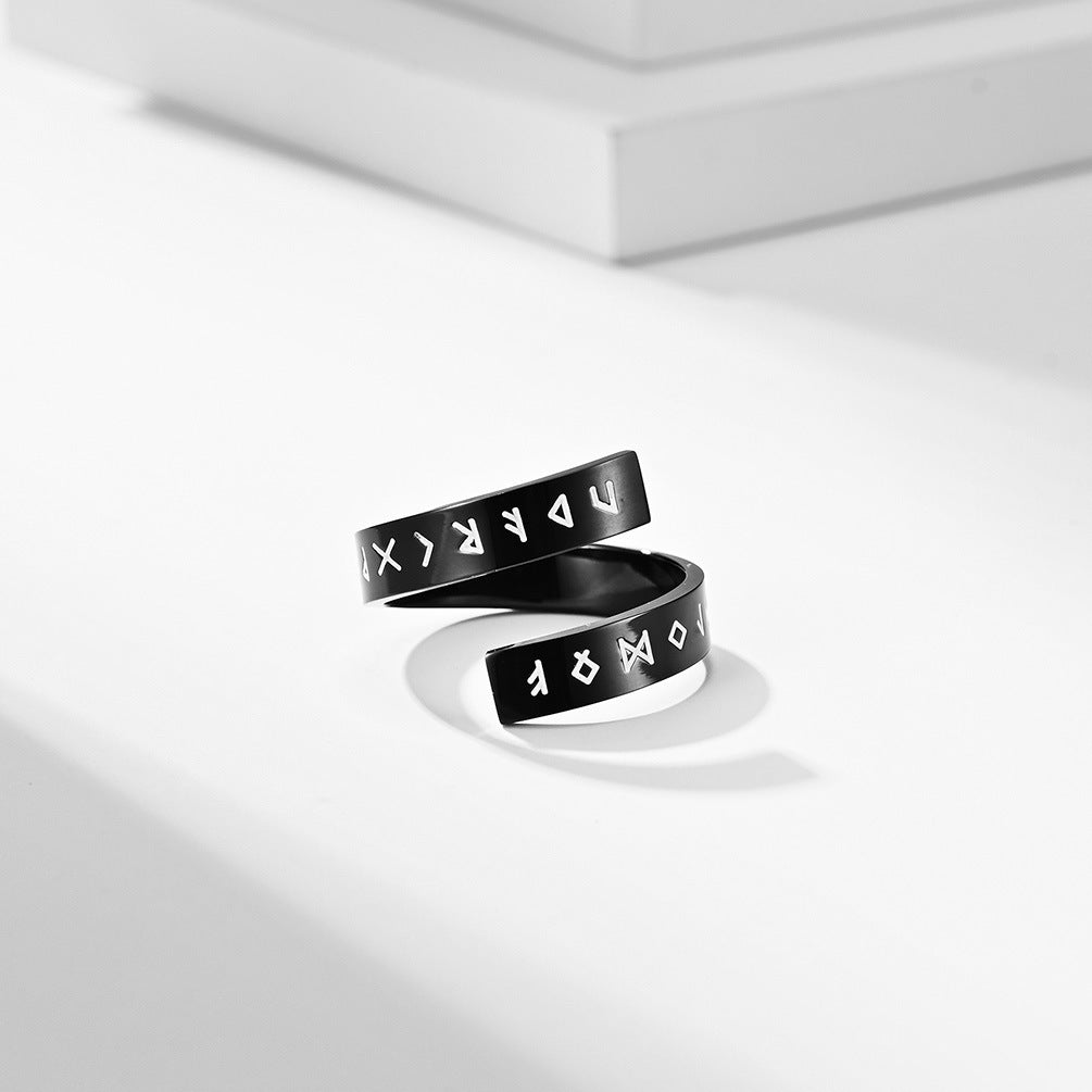 Viking Symbols Ended Ring Titanium