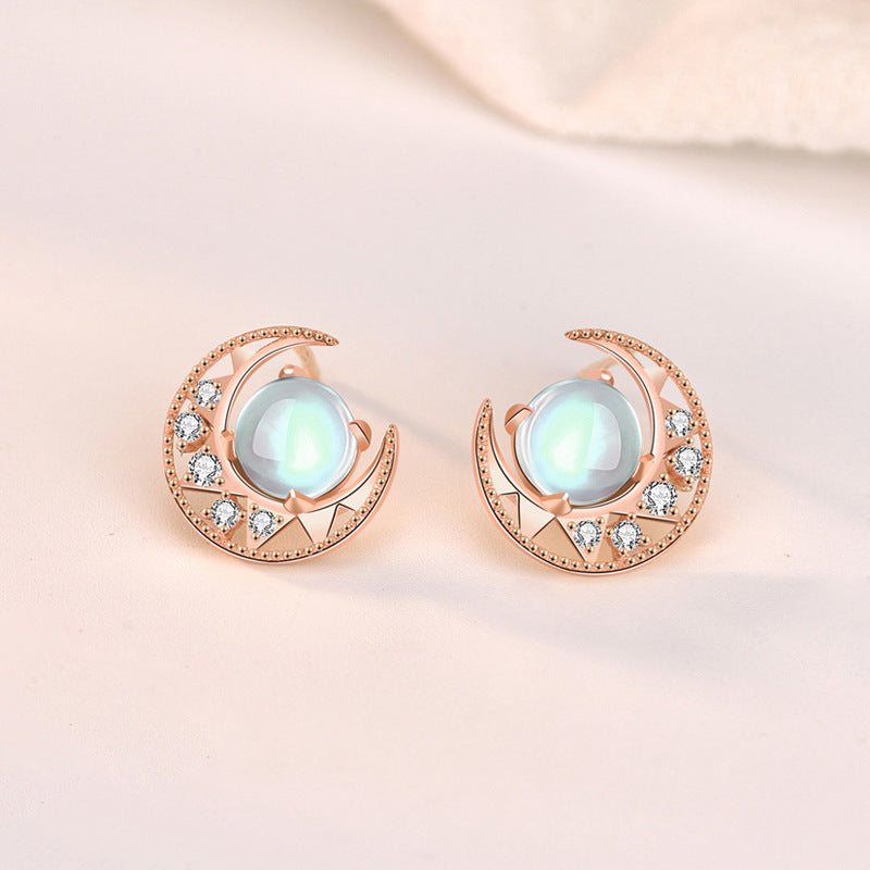 Moonstone Star And Moon Stud Earrings