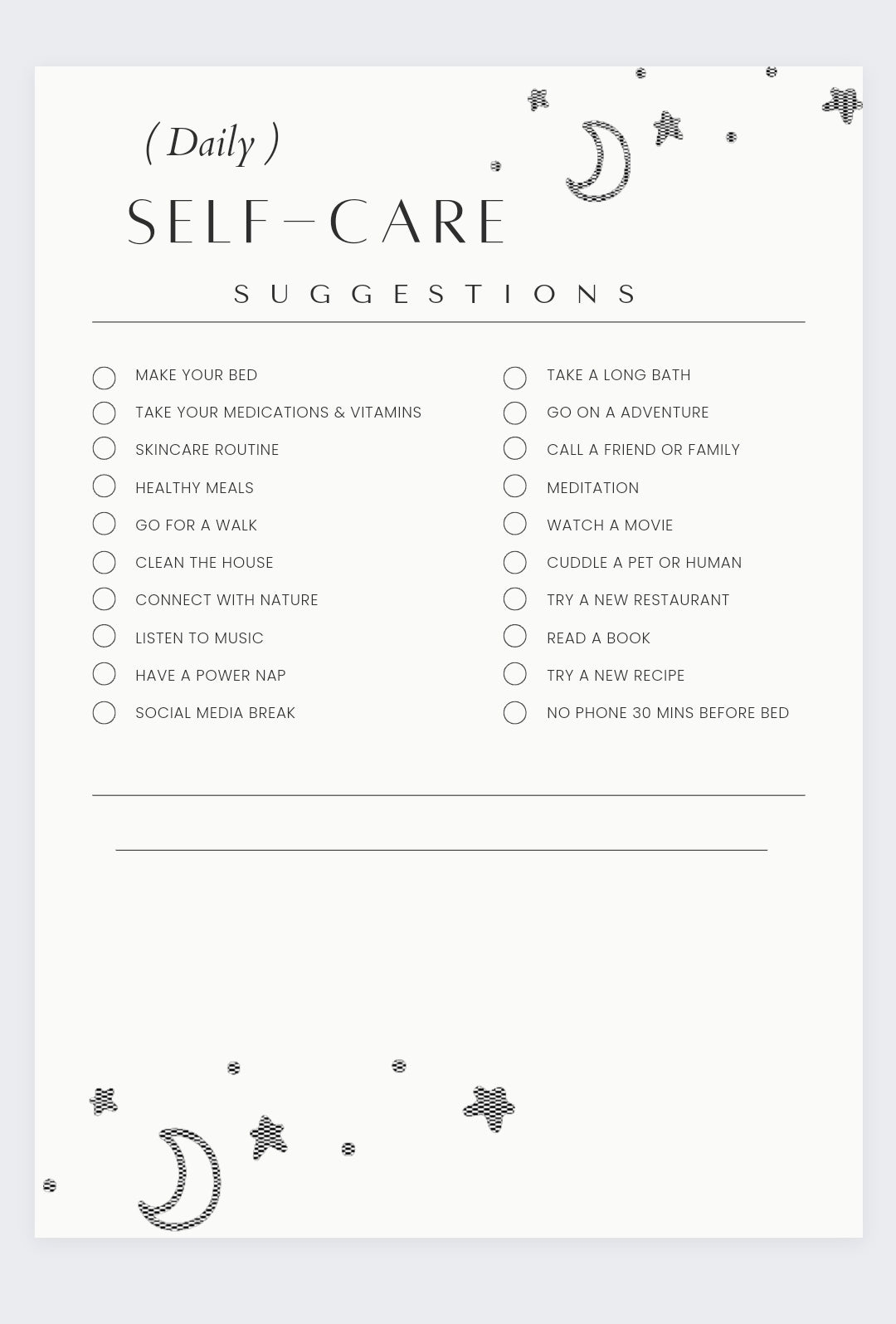 Printable Self care + Gratitude Journal