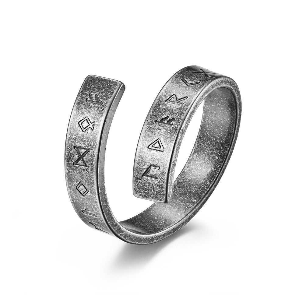 Viking Symbols Ended Ring Titanium