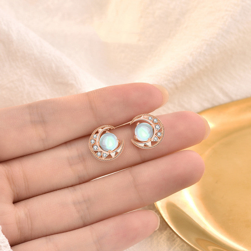 Moonstone Star And Moon Stud Earrings
