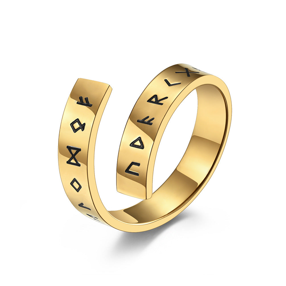 Viking Symbols Ended Ring Titanium