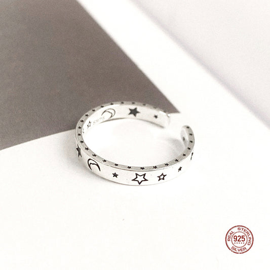 Silver Vintage Star Moon Ring