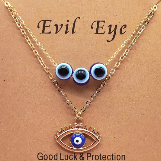 Multi Chain Evil Eye Pendant Necklace