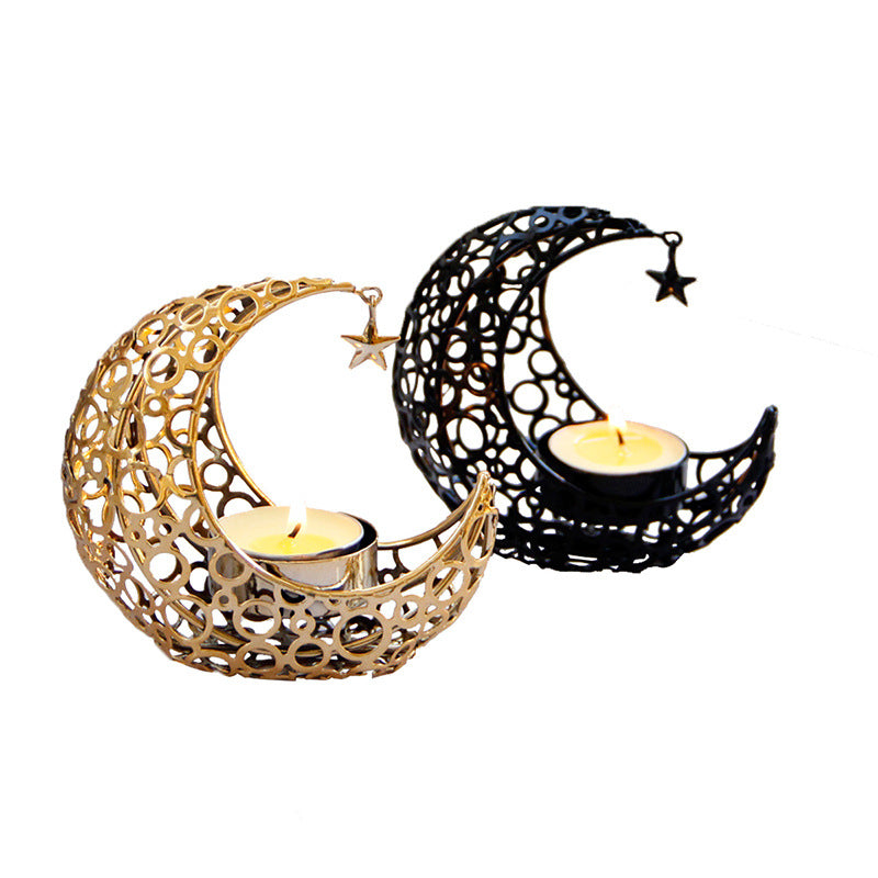 Light Crescent Moon Star Metal Candle Holder