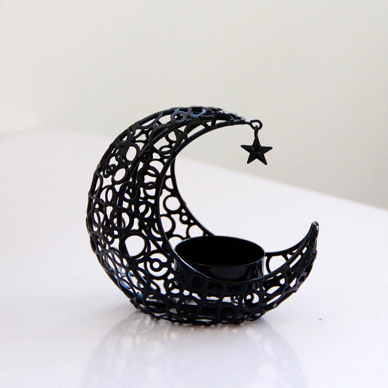 Light Crescent Moon Star Metal Candle Holder