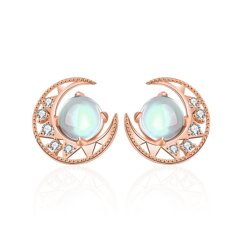 Moonstone Star And Moon Stud Earrings