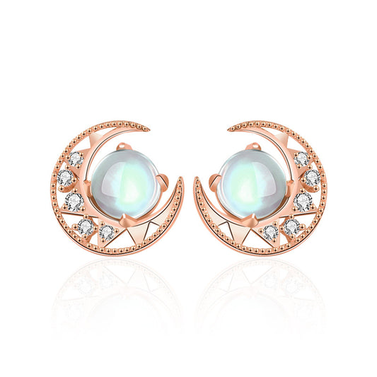 Moonstone Star And Moon Stud Earrings