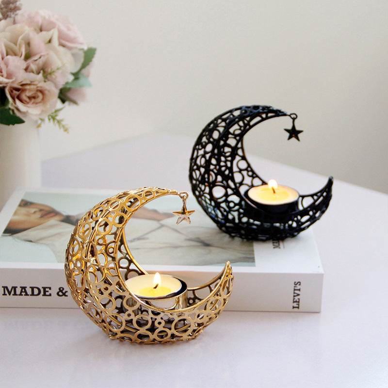 Light Crescent Moon Star Metal Candle Holder