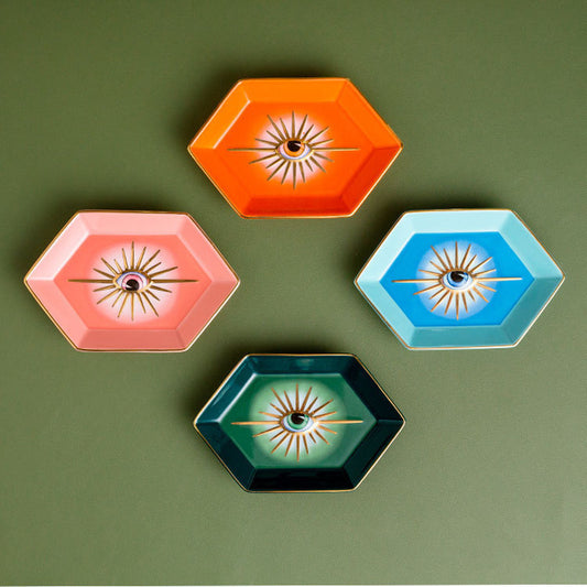 Hexagonal Evil Eye Ceramic Jewellery Tray