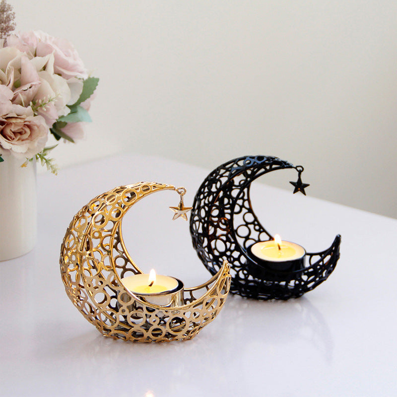 Light Crescent Moon Star Metal Candle Holder