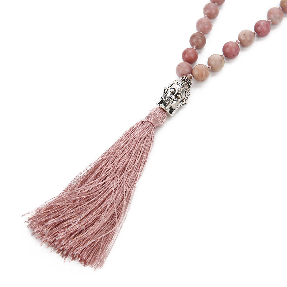 Meditation Knotted Beaded Fringe Necklace